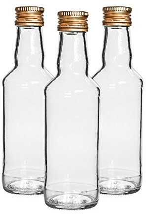 DIAH DO IT AT HOME 4 Pack 200ml Clear Glass Bottles with Gold Screw Caps - Empty 20cl Spirit Flasks for DIY Homemade Gin, Liqueurs, Sloe Gin, Wedding Favors & Gift Infusions (Set of 4)