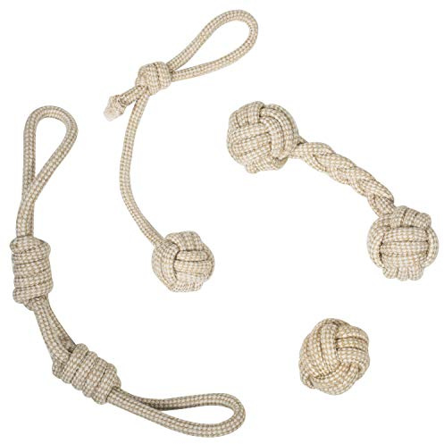 Franklin Sports Pet Supply Lot de 4 Jouets en Corde Naturelle pour Chien – Jeu à rapporter – Jouet à Tirer – Jouet de Dentition pour Chien – Jouet de Dentition – Corde à Tirer – Jouet à Tirer