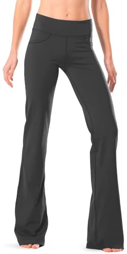 SAFORT Yogabyxor för kvinnor, bootcut, långa utsvängda byxor, jazzbyxor, medelhög midja, arbetsbyxor, utsvängda stretch, fritid, joggingbyxor, sportbyxor med fickor, Grå, 4 fickor, XL