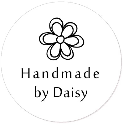 50 Stück personalisiert Handmade Sticker - Handmade by Name mit Blume Aufkleber - 4 cm Runde Papieraufkleber Selbstgemacht Etiketten für Hochzeit,Geschäft,Gastgeschenk,Tüten,Weihnachten - Rd 181