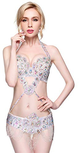 ROYAL SMEELA Costume de Danse du Ventre Sexy Danse du Ventre Soutien-Gorge Ceinture Tenue Danse Orientale Femme Sexy Soutien-Gorge à col Suspendu Ceinture de Hanche Tenues Danse du Ventre Femmes