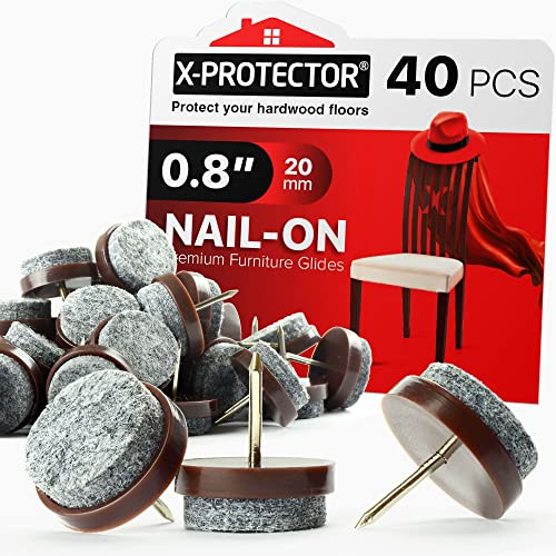 Nail-on Felt Pads X-PROTECTOR 40 PCS - 0.8 Felt Furniture Pads - Felt Chair Pads for Hardwood Floors - Floor Protectors for Furniture Legs - Furniture Sliders for Hardwood Floors (20mm)!