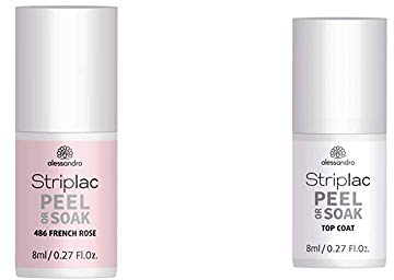 alessandro Striplac Peel or Soak French Rosé – LED-Nagellack in zartem Rosé – 1 x 8ml & Striplac Peel or Soak Top Coat – LED-Überlack für eine perfekt glänzende Farblackierung – 1 x 8ml
