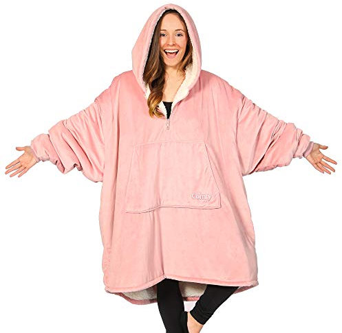 THE COMFY Original Quarter Zip | Oversized Microfiber & Sherpa Wearable Blanket with Zipper, Seen On Shark Tank One Size Fits All (Blush, Quarter Zip)