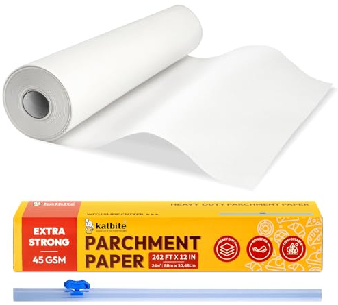 katbite Baking Paper Parchment Paper Roll 30CM x 80M Non Stick Heavy Duty Greaseproof Parchment Paper for Cooking, Meat, Vegetables, Pizza