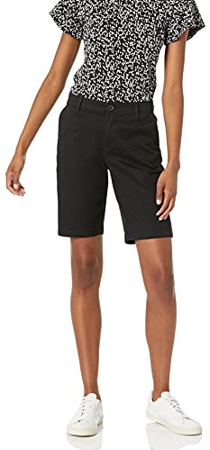 Amazon Essentials Women's Mid-Rise Slim-Fit 10 Inseam Bermuda Chino Shorts, Black, 10