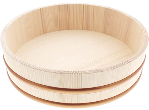 TIKUSAN Hangiri - Recipiente de madera para mezclar arroz, sushi, banda de polipropileno, hecha en Japón, hecha de abeto Momi, sushi, cuenco de arroz, sushi oke (10.6 pulgadas)