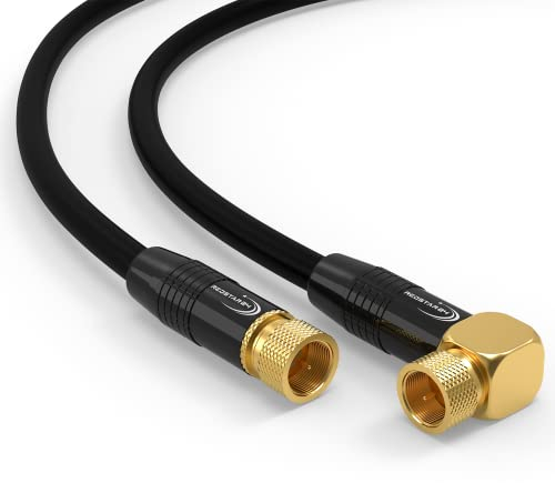 20m SAT Antennenkabel Satellitenkabel Digital HDTV 135dB 2X F-Stecker 1x 90° gewinkelt VERGOLDET Koaxialkabel Class A+ Ultra HD 4K 3D UHD Koaxial Satelliten Router Modem Kabel (20m, Schwarz)