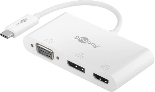 Goobay Adaptador multipuerto USB-C a VGA + DP + HDMI – Resoluciones de hasta 4 K x 2 K @ 60 Hz – Refleja hasta 4 Pantallas simultáneamente