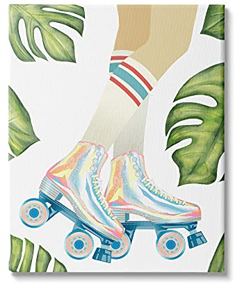 Stupell Industries Vintage Disco Roller Skates Striped Socks Monstera Plants