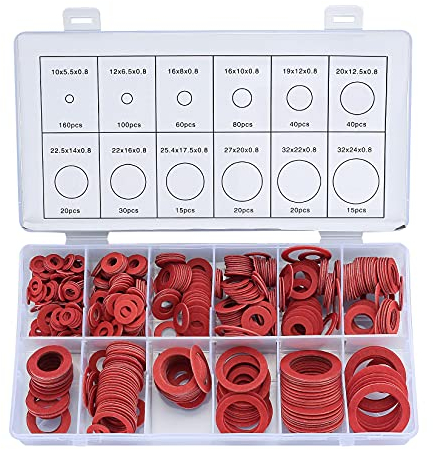 600 Pcs Fibre Washer Assorted Kit, Red Steel Paper Insulation Washer Assorted Set, 12 Sizes, with a Storage Box