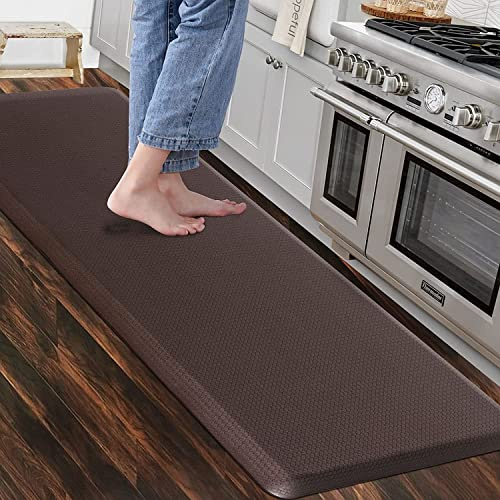Carvapet Antideslizante Alfombra de Cocina Anti Fatiga Alfombrillas de Pie PVC Confort Acolchado Alfombrillas de Cocina Alfombra de Corredor(Marrón,44x152cm)