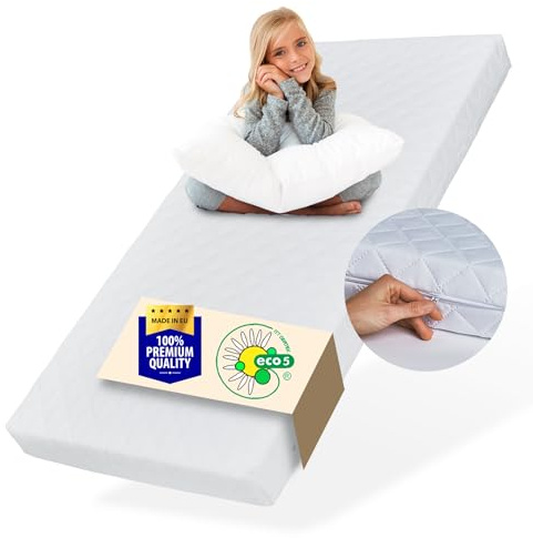 Kids Collective Colchón de 80 x 180 cm para bebé, 80 x 180 cm, con funda lavable para niños de 10 cm de alto, colchón reversible con certificación eco5 para cuna