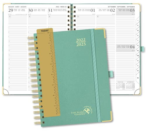POPRUN Premium Kalender 2023 Buchkalender, 16-Monats-Wochenplaner 26,5 x 21,5 cm (Sept.2022-Dez.2023) - Terminplaner 2023 Ringbuch mit Hardcover, 100 g/m² Zertifiziertem Papier - Mitternachtsgrün