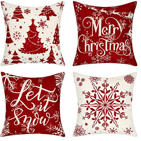 Weihnachtskissenbezug,4 Stück Kissenbezug Weihnachten (Rot, 45x45 cm) | SOMYTING Weihnachtskissenbezug,4 Stück Kissenbezug Weihnachten Wohnkultur Leinen Dekokissen Weihnachten Deko Kissenhülle