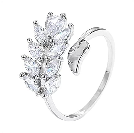 KONFEN Verstellbar Offener Ringe, Blatt Silber Ring Damen Zirkonia, Daumenring Modeschmuck Ringe Zeigefinger Ring Fußringe, Retro Minimalismus Trendsymbol Schmuck Geschenke für Damen