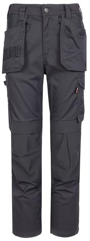 TuffStuff - Proflex Work Trousers, Grey - 36 Waist, Regular 30 Length - Heavy-Duty Tradesman Trousers with Knee Pad Pockets & Tuck-Away Holster Pockets - 260gsm Full Stretch Fabric, Slim Fit Design