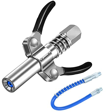 Aupoko G Coupler für Fettpresse, Doppelgriff Fettpresse Mundstück mit 30cm Schlauch, Edelstahl Fettpresse Kupplung für Kegel-Schmiernippel Fettpresse, kompatibel mit allen Fettpressen(Double Handle)