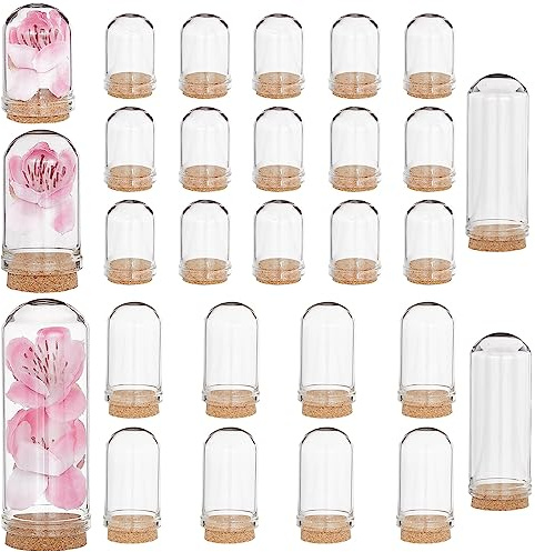 craspire 25 Stück Glasglocke, 2.8,(1) cm, Glasglocke, Flaschen, Mini-Ausstellungsständer, Abdeckung Mit Korkboden, Transparent, Dekorative Tischvitrine Für Getrocknete Blumen, Hochzeit, Weihnachten