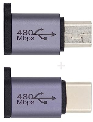 NFHK 2 st/parti USB2.0 mikrohona till mini USB Type-C USB-C hane strömadapter 480 Mbps data med kedjehål