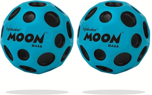 Waboba Highest Super Moon Ball-Bounces Out of This World-Original Patented Design-Craters Make Pop Sounds When It Hits The Ground-Easy to Grip, Colour-Blue, 65 mm (Pack of 2)