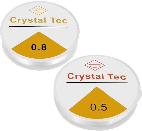 RAFIYU Gummiband für Armbänder, 2 Spule Transparente schmuckfaden,0.5 mm und 0.8 mm Unsichtbare Nylonschnur，Elastisches Band für Perlenschnur Zum Auffädeln von Perlen, DIY Basteln Schmuckherstellung.