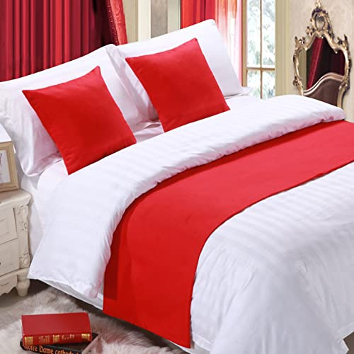 HLASMSPE Einfarbige Bettläufer, Leinen-Bettläufer, Schals, Heimdekoration, Hotel-Bettwäsche, Betttuch, Schlafzimmer, Tagesdecke, Schutz, rot, 50 x 240 cm für 1,8 m Bett