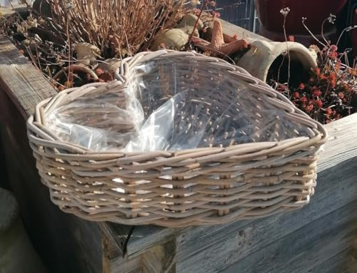 Hochwertiger sehr stabiler Pflanzkorb in Herzform Breite ca. 31 cm und ca. 11 cm hoch aus Rattan - Naturprodukt !! Handarbeit Schale Weidenkorb Pflanzgefäß Blumentopf Natur Deko Grab Trauer Liebe