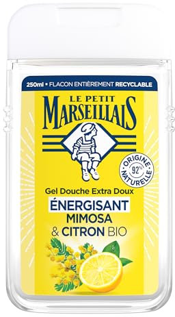 Le Petit Marseillais | Gel Douche Extra Doux Énergisant Mimosa & Citron BIO (flacon de 250 ml) – 92% d'ingrédients d'origine naturelle – pH neutre pour la peau et sans colorant