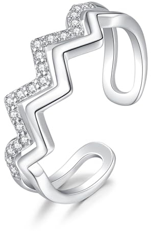Bewenda Silber Ringe für Damen, 925 Sterling Silber Doppelring Wellenringe mit Zirkonia, Offen Minimalistischer Fingerringe, Weißgold Eheringe Band Ring Daumenring Trendy Stapelringe mit Geschenkbox