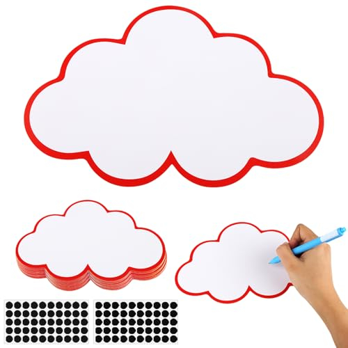 RISF 50 Stück Wolken Moderationskarten mit 50 Selbstklebende Klettband, Karteikarten Groß, Flipchart Papier für Schule, Präsentation, Professionelle Gesprächsleitung, Vortrag Moderation (23 X 14cm)