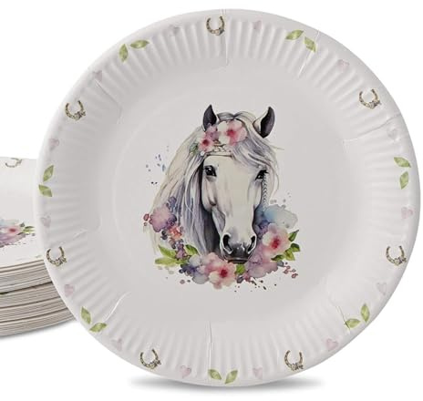 ECOFIESTA 8x assiette en carton pour anniversaire d'enfant 23 cm cheval - vaisselle jetable anniversaire sans plastique et recyclable - deco fete