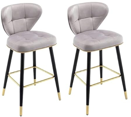 ASHSDI Barhocker Barstuhl Samthocker Stühle 2 Stück Barhocker Barstuhl Mit Metallbeinen Schwarz Polsterung Hohe Hocker Höhe Thekenhocker Küchenstuhl Thekenstühle(Grey,Sitting Height 75cm)