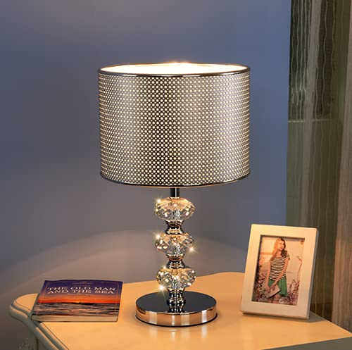 SSNCcNC A, Tischlampe Kristall Nachttischlampe E27 Fassung Vintage Tischleuchte mit Acryl/Stoffschirm Moderne Schlafzimmer Wohnzimmer Kinderzimmer Deko Tischbeleuchtung Schreibtischlampe