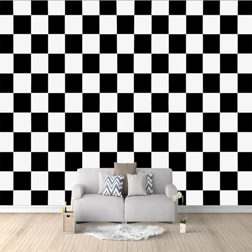 Fototapete Geometrie Kariert Schwarz Und Weiß 200x140 cm Wandtapete, Vliestapete Fotoposter Wandbild, Moderne Wanddeko, für Schlafzimmer Wohnzimmer Kinderzimmer, Panorama 3D Effekt