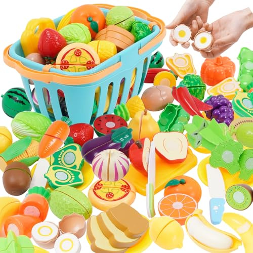 Cucina Giocattolo per Bambini, Frutta e Verdura da Tagliare Giocattolo 75 Pezzi, Accessori Cucina Bambini, Cibo giocattolo per Bambini, Giochi di Ruolo Giocattolo Educativo per Ragazzo Ragazza 3+ Anni