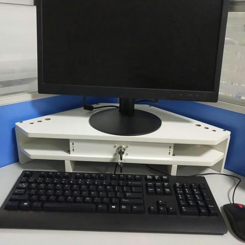 XDRGOOIUY Computer Monitor Stand White Corner Monitor Stand with Drawer, Triangle Screen Riser Ergonomic Organizer Storage Rack, Universal Corner Lift for Pc Laptop TV