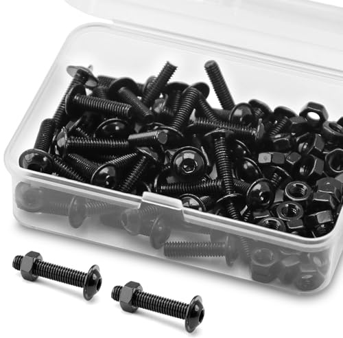 (50 Sätze) M4 x 12mm Innensechskantschrauben mit Flansch und Muttern Set, 304 Edelstahl Schwarzes Oxid, Linsenkopf Schrauben, Flansch Schrauben