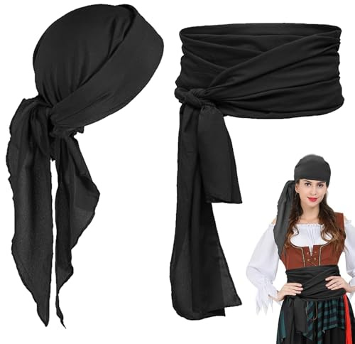 AUNGKWANG 2 Stück Durag with Long Tail, Piraten Bandana, Unisex Durag Men Silk Pirate Bandanas with Long Tail and Wide Straps for Men Women Daily Hip Hop Decoration