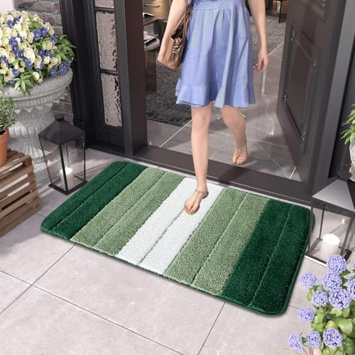 B&B Stripe Door Matts Indoor - Modern Non-Shed Distressed Non Slip Washable Mat for Kitchen Front Door Entrance Mat Hallway Bedroom Living Room Entryway Floor Mat (50x80 cm, Green)