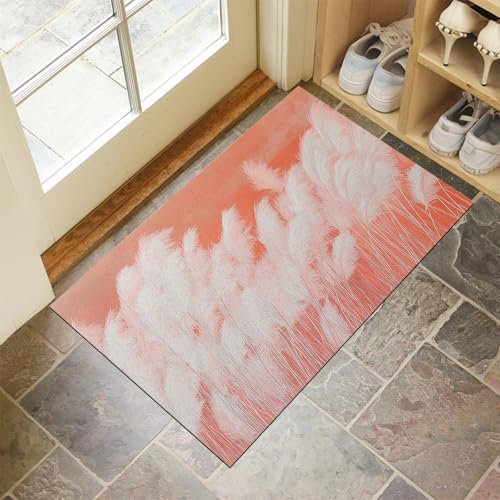 MULERN Non-Slip Carpet Floor Mats - Heavy Duty Doormats Indoor Kitchen Mat Bedroom Carpet, For Home House Entrance Mat, Flower Field Landscape Absorbent Welcome Mat White Reed Sea
