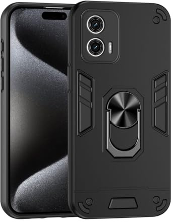 BORYA Funda para Motorola Moto G73 5G, Antigolpes Suave Silicona Ultradelgado TPU + PC Carcasa, Anticaída Grado Militar Estuche. Caso con Magnético Metal Soporte. Negro