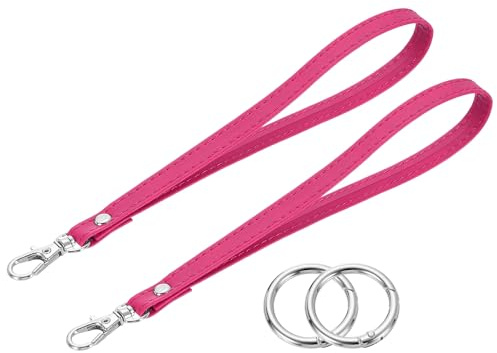 QUARKZMAN 2 Pcs Dragonne de Poignet, Dragonne de Poignet en Cuir Pu avec Anneau en Cercle pour Étui de Téléphone Clés Portefeuille, Rouge Rose