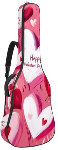 KengjuTesu 43 Zoll Akustikgitarre Softcase mit Rucksackgurt und 2 Taschen Valentinstag Pink Love Keine Polsterung Rucksack Wasserdicht Oxford Tuch Bassgitarre Gigbag für Konzertgitarre, mehrfarbig,