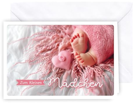 KE- Grußkarte für Mädchen zur Geburt - Süße Glückwünsche in Weiß - Handgemacht