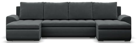 Mebligo - Ecksofa mit Schlaffunktion und 3 Bettkasten FORESTA 302x89x159 (BxHxT) Dunkelgrau - Couch U Form, Sofa im Sitz: Wellenfeder + Schaumstoff, Sofas & Couches, Eckcouch
