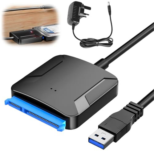 Leikurvo Adattatore USB 3.0 a SATA, adattatore USB 3.0 a SATA III con adattatore di alimentazione da 12 V/2 A per hard disk HDD/SSD da 2,5 pollici