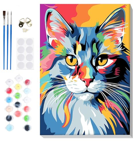 Lxmsja Bunter Katze Malen Nach Zahlen Erwachsene mit Rahmen, Katze Malen Nach Zahlen Kinder, Diy Set Erwachsene mit Pinseln und Acrylfarben Handgemalt Ölgemälde Leinwand für Home Décor, 20x30cm