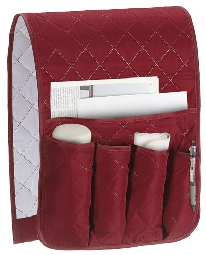 QUARKZMAN 1 Piece Recliner Caddy Couch Armrest Organizer with 5 Pockets for Bedside Sofa Remote Holder Magazine Phone Book Glasses (Wine Red, 35 x 13 inch)