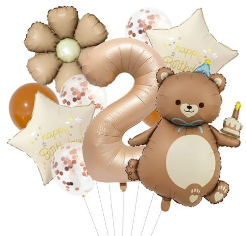 ParPix 10 Stück Bär Luftballon Geburtstagsdeko 2 Jahre Junge Mädchen, Luftballon 2. Geburtstag Deko, Bären Ballon 2 Geburtstag Junge,Folienballon Geburtstags 2 Jahre Mädchen,Deko 2. Geburtstags Ballon